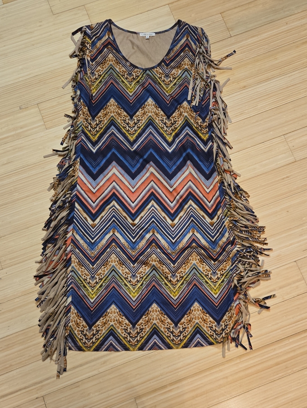 Vintage Y2K SideFringe Chevron Print Sleeveless Dress in Multicolor